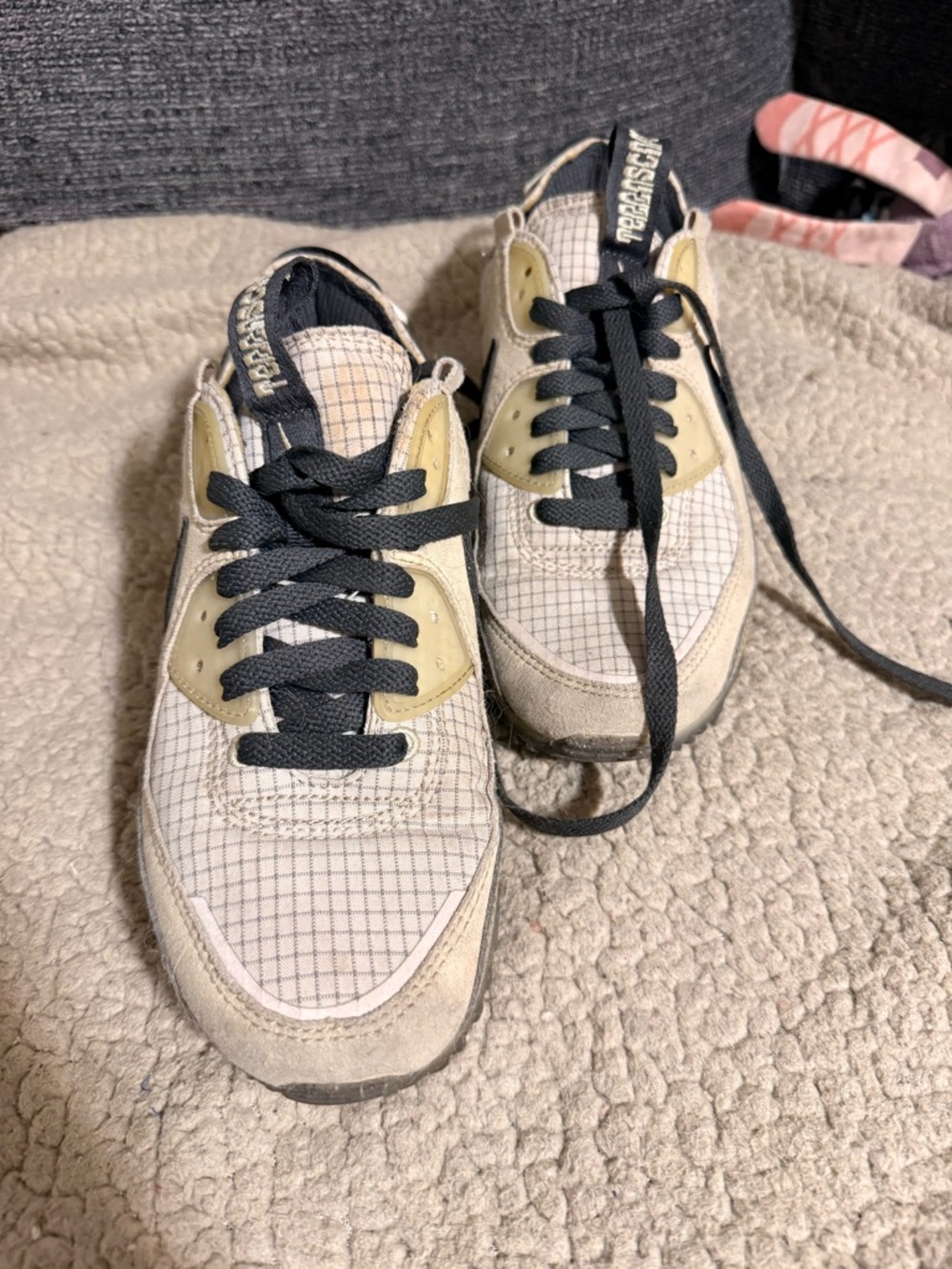 Nike Women's Beige Grid Sneakers with Black Laces